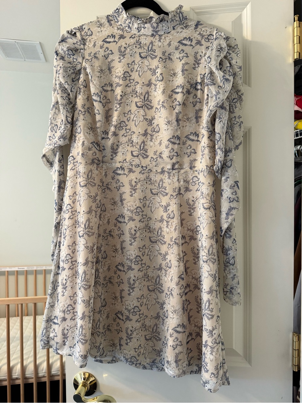 Aqua Long-Sleeve Floral-Print High Neck Mini Dress w leg o mutton style sleeves